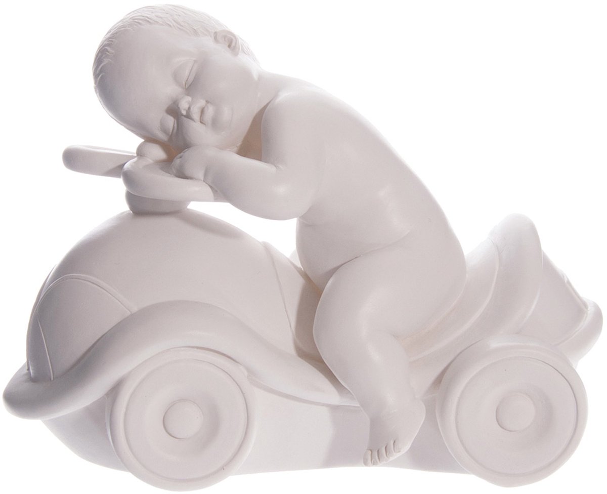 Schattige Polyresine Spaarpot – Baby op Motor – 19 cm – Perfect als Babyshower Cadeau of Decoratie